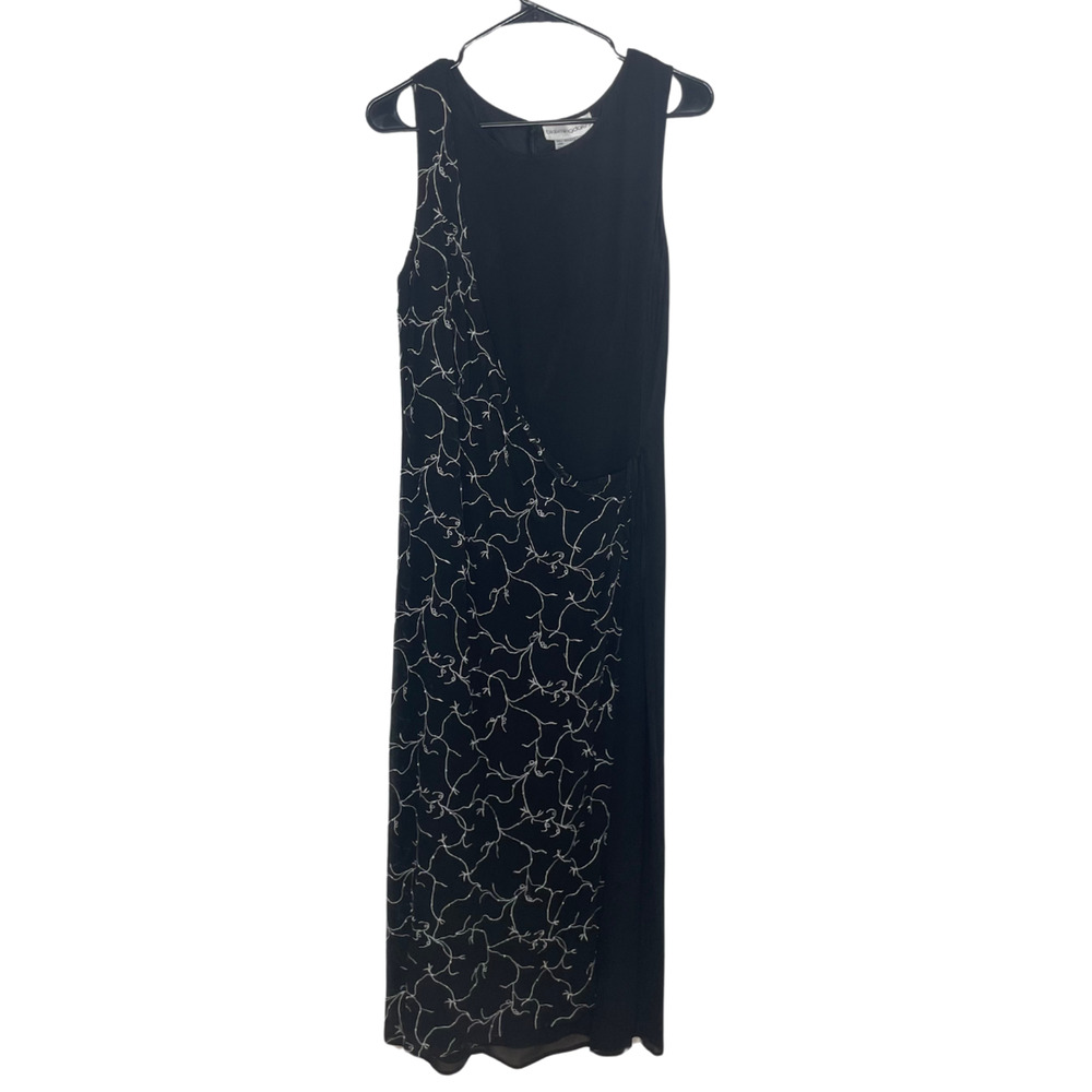 Vintage Bloomingdale’s Silk Beaded Black Evening Dress 14‎ Gothic Witchy Vamp